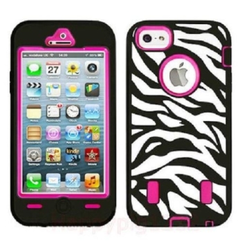 ZEBRA HIGH-IMPACT COMBO Hartgummi - Case Hülle Tasche für iPhone 5 5G PINK