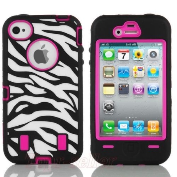 ZEBRA HIGH-IMPACT COMBO Hartgummi - Case Hülle Tasche für iPhone 4 4S 4G PINK